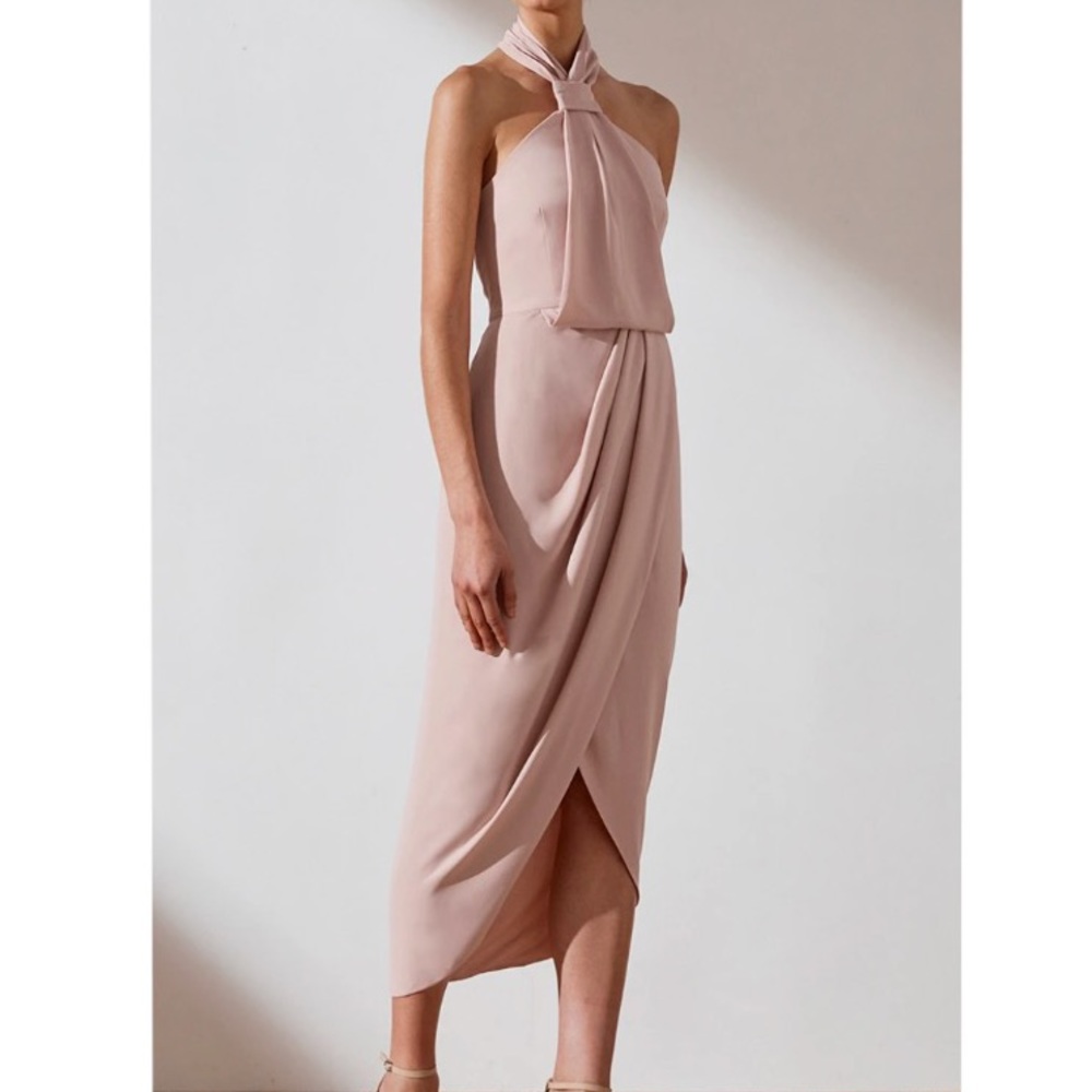 Shona Joy Blush Pink Sleeveless Draped Midi Dress